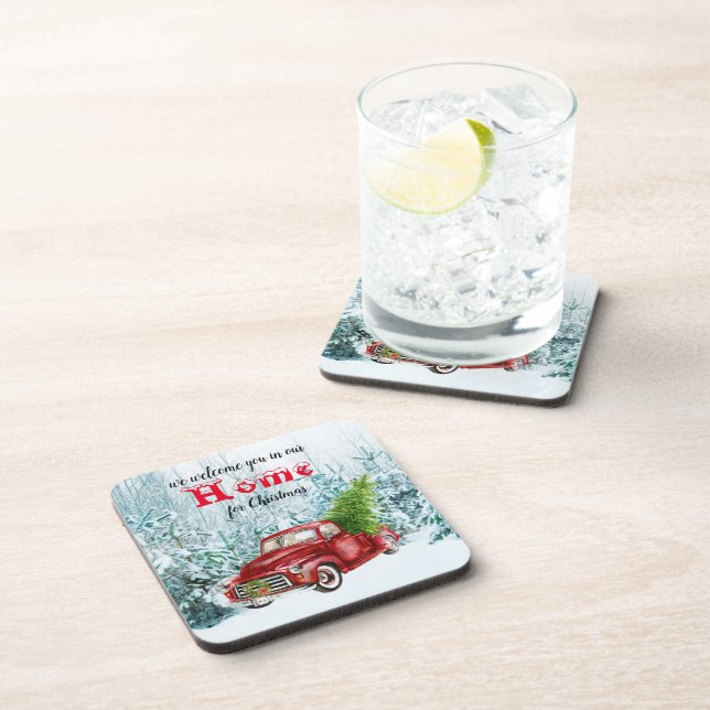 Posavasos Navidades Red Truck Tree Winter Scene (Lado Derecho)