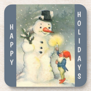 Posavasos Navidades Retro Snowman y Elf