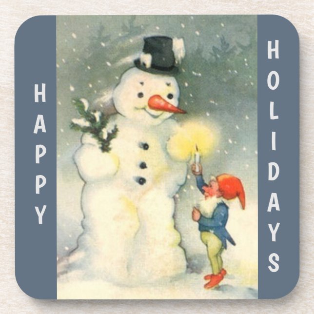 Posavasos Navidades Retro Snowman y Elf (Frente)