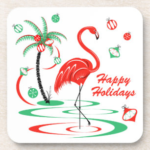 Posavasos Navidades rojos Flamingo Feliz Navidad plástico