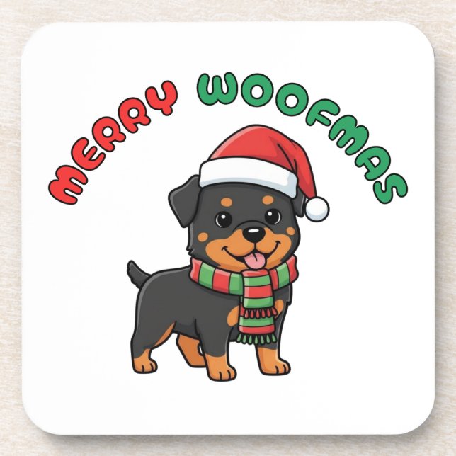 Posavasos Navidades Rottweiler Coaster: Merry Woofmas (Frente)