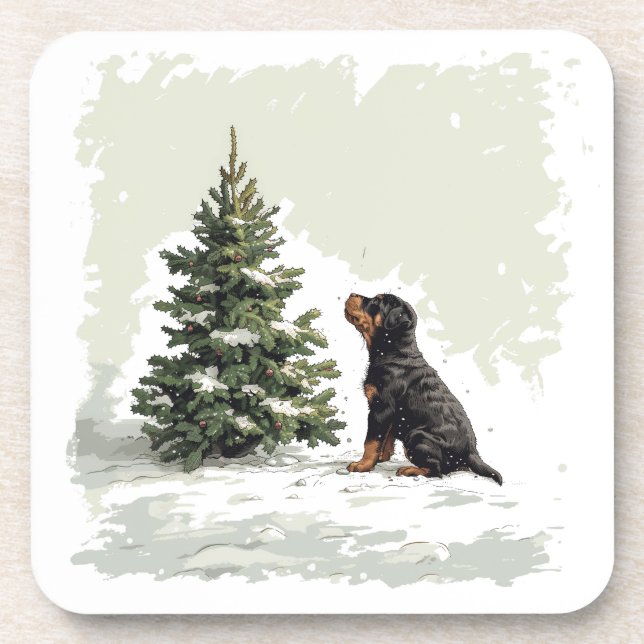 Posavasos Navidades Rottweiler Perro Árbol de Navidad (Frente)