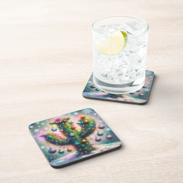 Posavasos Navidades Saguaro Cactus Whimsical Snowflakes (Lado Derecho)