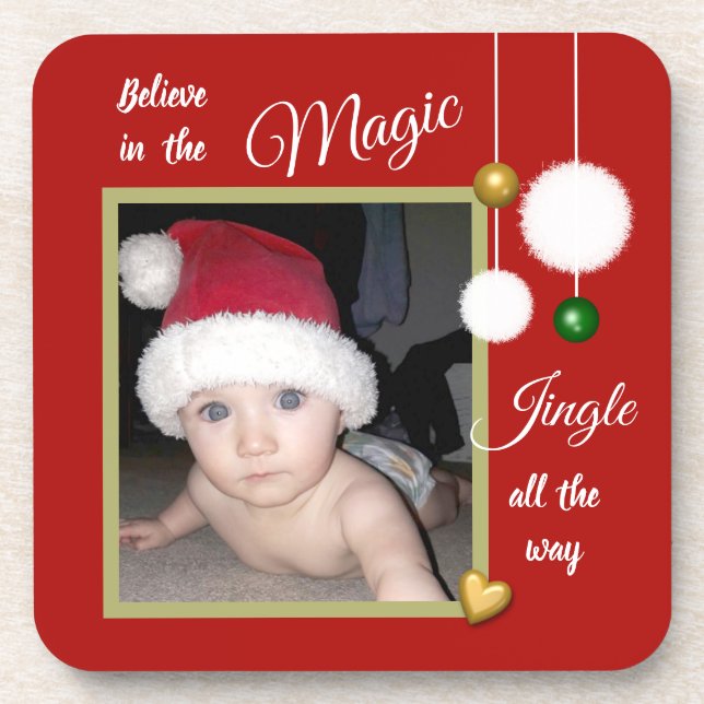 Posavasos Navidades snowball baubles foto roja (Frente)