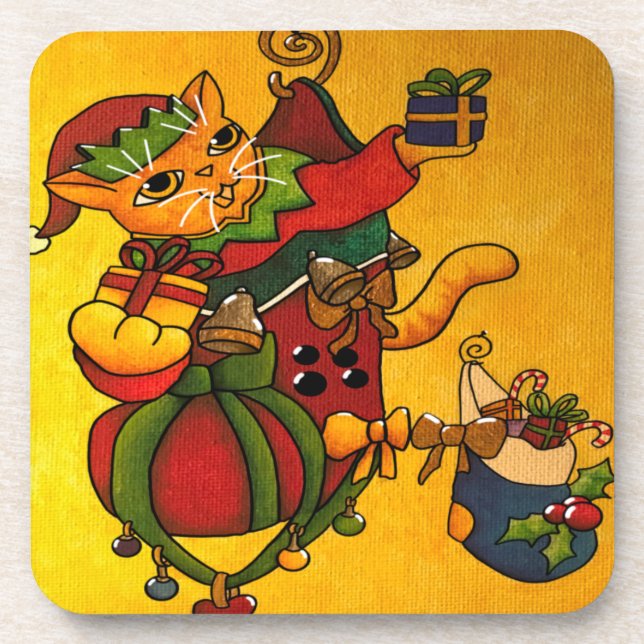 Posavasos Navidades Stocking Kitty Cat v2 (Frente)