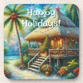 Posavasos Navidades Tropical Hut Palm Tree Beach Lights