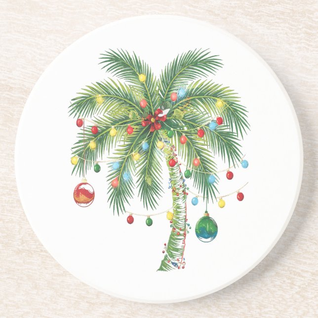 Posavasos Navidades tropicales Palm Tree con Luces y Ornam (Frente)