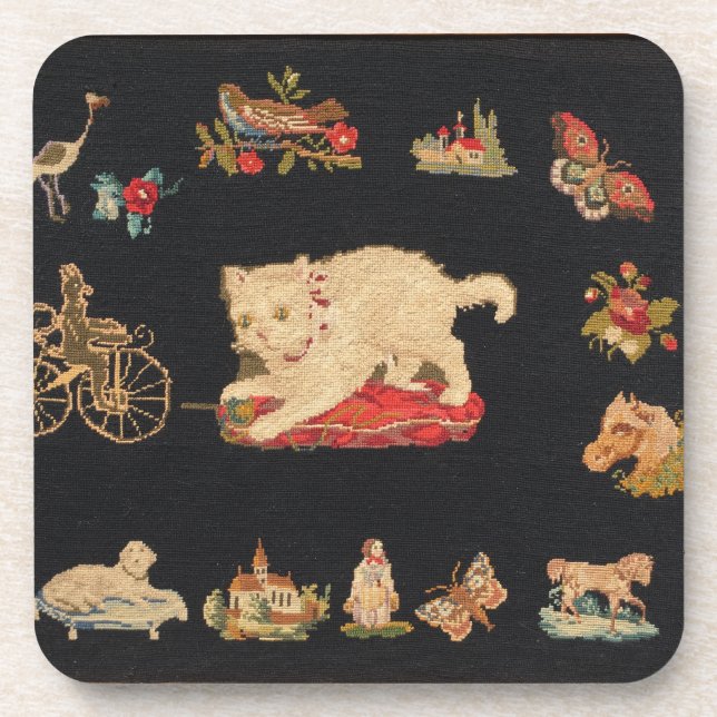 Posavasos Needlepoint Kitty Cat Glossy Coaster (Frente)