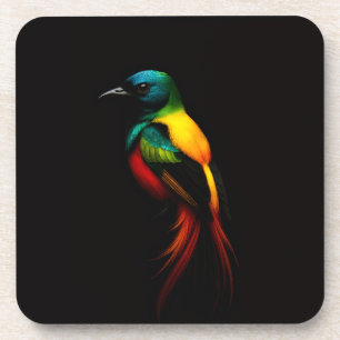 Posavasos Negro 4 Luxe Hard coaster, Pájaro Tropical Arcoíri