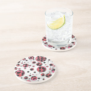 Posavasos Negro dálmata y rojo con puntos de polka