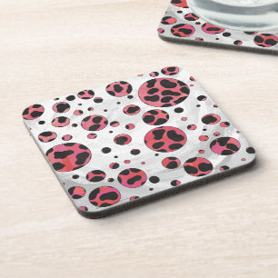 Posavasos Negro dálmata y rojo con puntos de polka