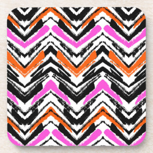 Posavasos Negro, naranja, y modelo dibujado mano de Chevron