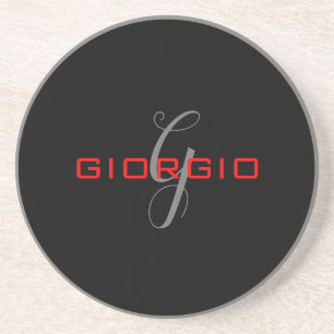 Posavasos Negro Rojo su nombre Monograma inicial moderno