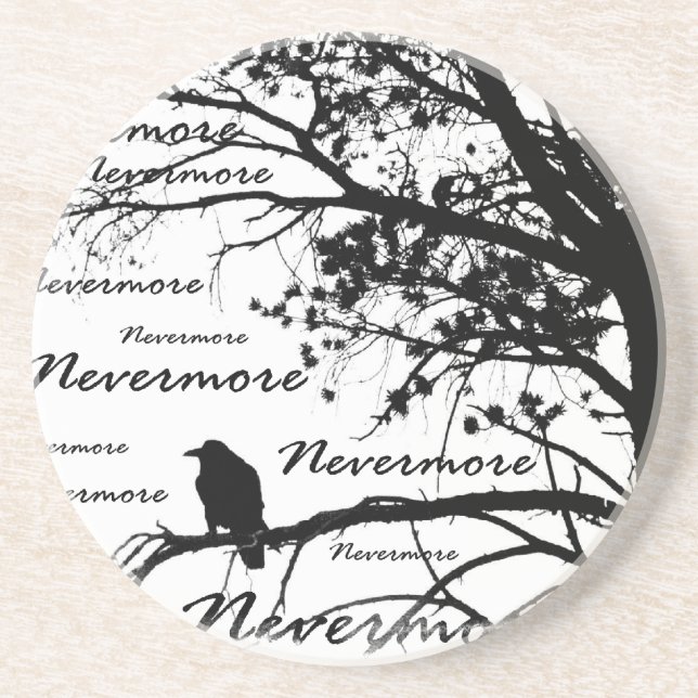 Posavasos Negro y blanco Raven nunca más la silueta (Frente)