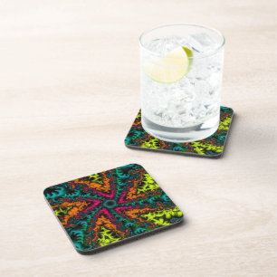 Posavasos Neón Arte fractal azul y Naranja
