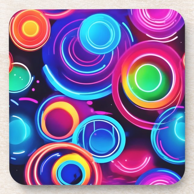 Posavasos Neon Circles Resumen Arte (Frente)