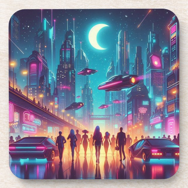Posavasos Neon Cityscape (Frente)