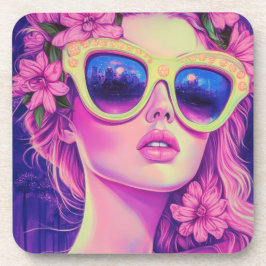 Posavasos Neon Dream Chica con gafas de sol florales