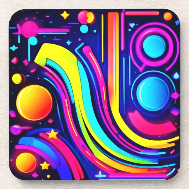 Posavasos Neon Dreams: Una odisea digital psicodélica (Frente)