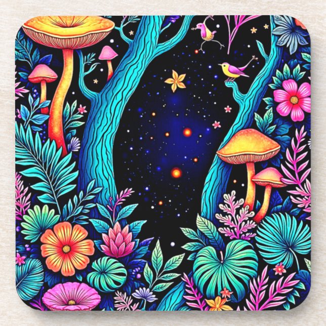 Posavasos Neon Fantasy Forest Night Glow Design (Frente)
