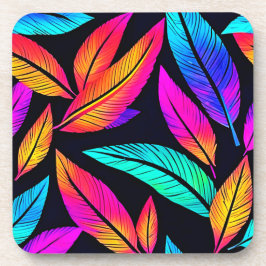 Posavasos Neon Feather Pattern Vibrant Art