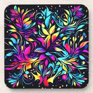 Posavasos Neon Floral Burst Art