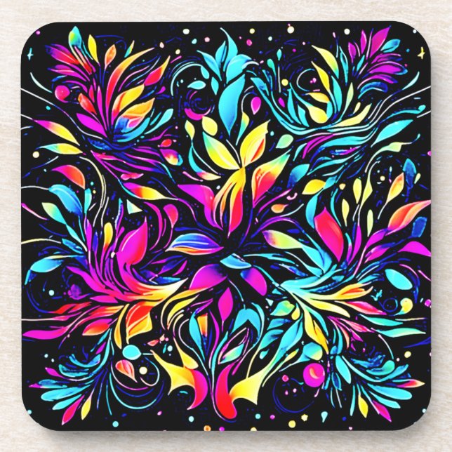 Posavasos Neon Floral Burst Art (Frente)