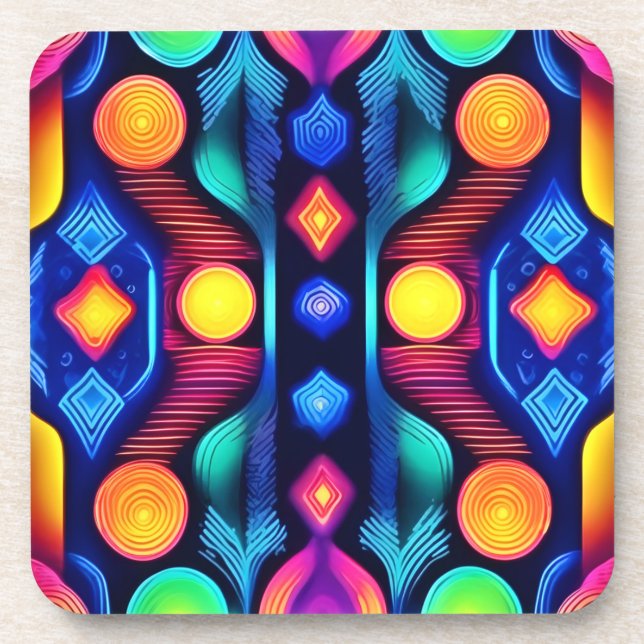 Posavasos Neon Geometric Mandala Art (Frente)