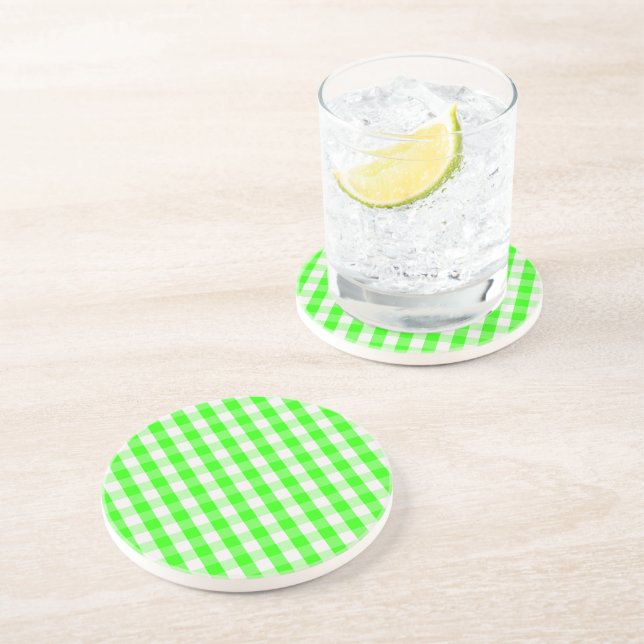Posavasos Neon Green Gingham Pattern de Shirley Taylor (Lado)