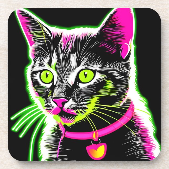 Posavasos Neon Kitty Feline Art (Frente)
