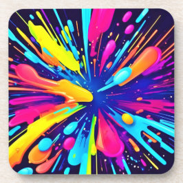 Posavasos Neon Paint Explosion on Dark Canvas