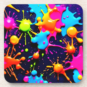 Posavasos Neon Paint Splatter Resumen Arte
