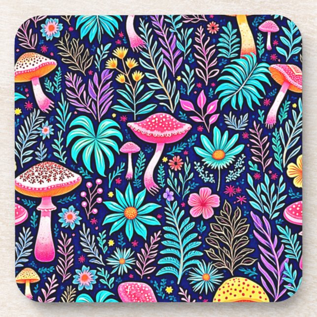 Posavasos Neon Psychedelic Mushroom Forest Dream (Frente)