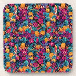 Posavasos Neon Tropical Fruit Flower Coaster Set - Pineapple
