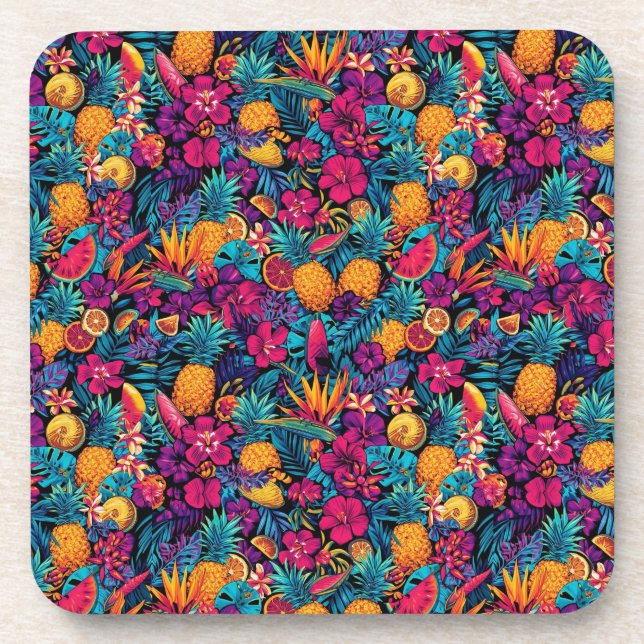 Posavasos Neon Tropical Fruit Flower Coaster Set - Pineapple (Frente)