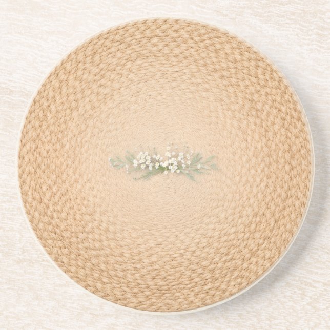 Posavasos Neutral Farmhouse Coaster Woven Floral Look (Frente)