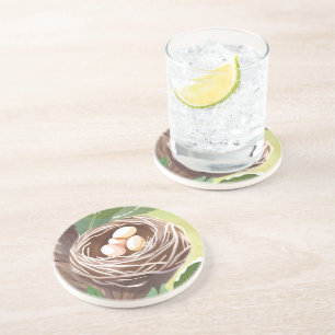 Posavasos Nido de Pájaro Huevos de Acuarela Naturaleza