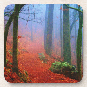 Posavasos Niebla azul del otoño del bosque pintado