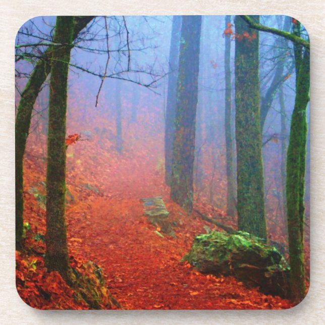 Posavasos Niebla azul del otoño del bosque pintado (Frente)