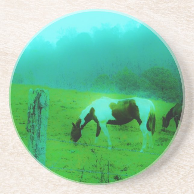 Posavasos Niebla verde azulada Reto pintado pony Caballo (Frente)