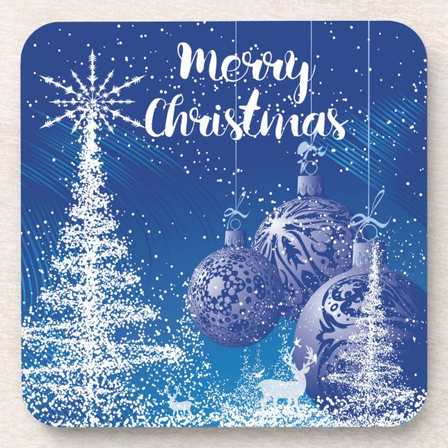 Posavasos Nieve azul blanca y medianoche Feliz Navidad (Frente)