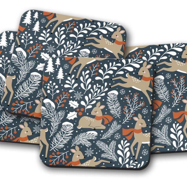 Posavasos Nieve de invierno de ciervo | Juego de aletas de c (Subido por el creador)