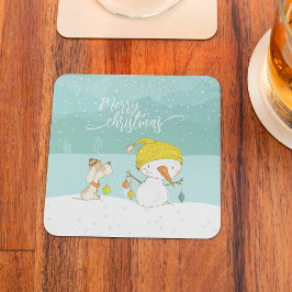 Posavasos Nieve y perro en la escena invernal de navidades