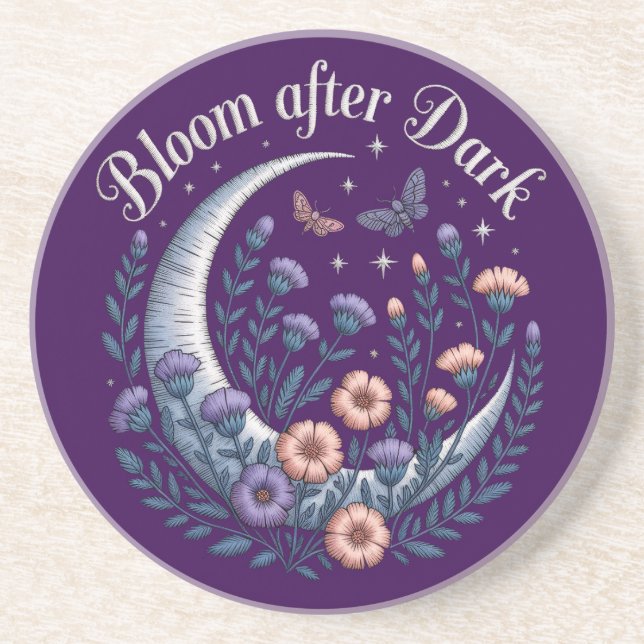 Posavasos Night Garden Faux Embroidered Moon with Moths (Frente)