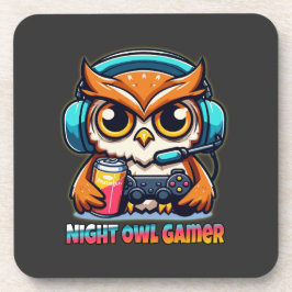 Posavasos Night Owl Gamer Mascot Fun Gaming Illustration