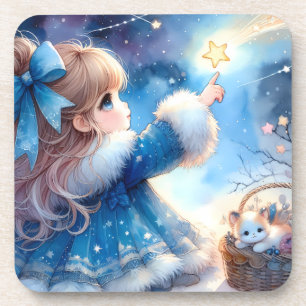 Posavasos Niña Soñadora de Estrellas Acuarela Caprichosa