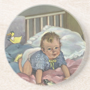 Posavasos Niño Antiguo, Bebé Lindo Jugando en Cuna, Hora de 