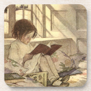 Posavasos Niño Antiguo Leyendo un Libro, Jessie Willcox Smit