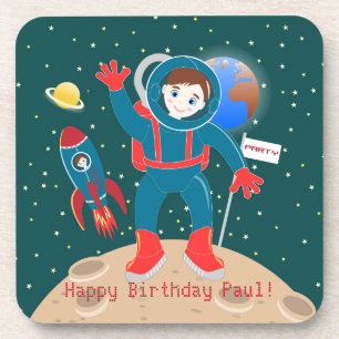Posavasos Niño astronauta en la fiesta de cumpleaños de la l
