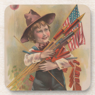 Posavasos Niño con Fuegos Artificiales, Bandera Americana, I